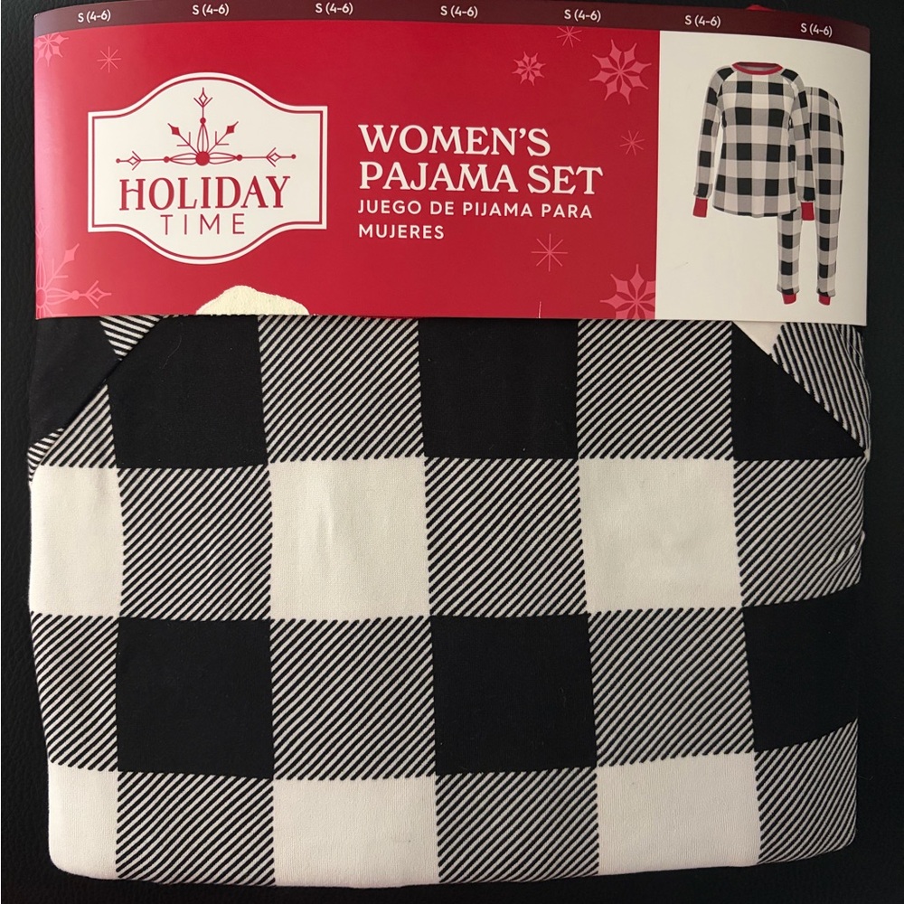Holiday Time Black and White Checkered Pajama Set